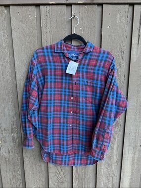 Ralph Lauren Women’s Red and Blue Plaid Button-Down Flannel Shirt